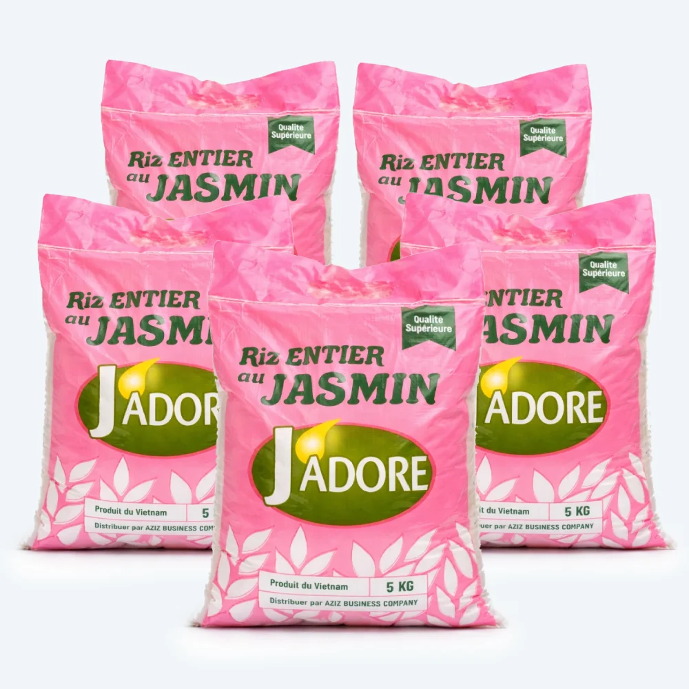 Riz Entier Jasmin J'adore 25KG / 5 x 5 kg - RavitExpress - Ravitaillement - Dakar, Sénégal Riz Entier Jasmin J'adore 25KG / 5 x 5 kg - RavitExpress - Ravitaillement - Dakar, Sénégal