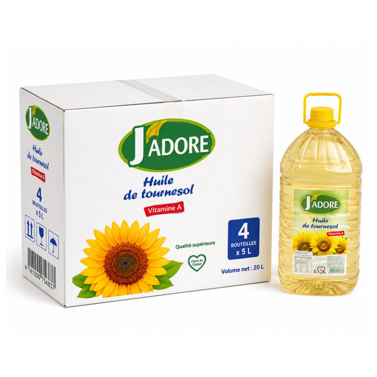 Carton Huile J’adore 5L – Carton de 4 bouteilles - RavitExpress - Ravitaillement - Dakar, Sénégal